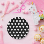 白と黒の中型サイズ水玉模様シック ペーパープレート (パーティー)