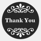 白と黒の丸いステッカーでクラシックありがとう ラウンドシール (正面)