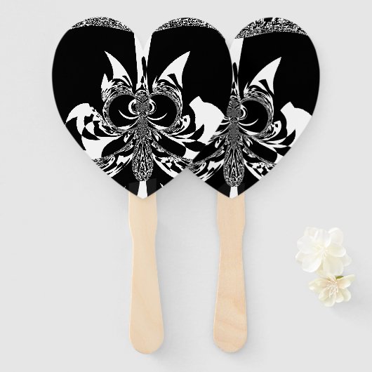 白と黒の伝統的ファッションカラーデザイン ハンドファン (正面&裏面)