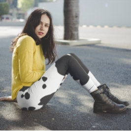 白と黒の動物の牛の斑点 レギンス