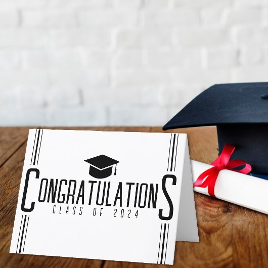 白と黒の卒業おめでとう クラスの卒業式 サンキューカード