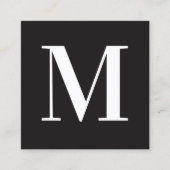 白と黒の単一文字モノグラム スクエア名刺 (正面)