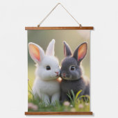 白と黒の可愛いベビーが草原に寝ている。 吊り下げ型タペストリー (正面)