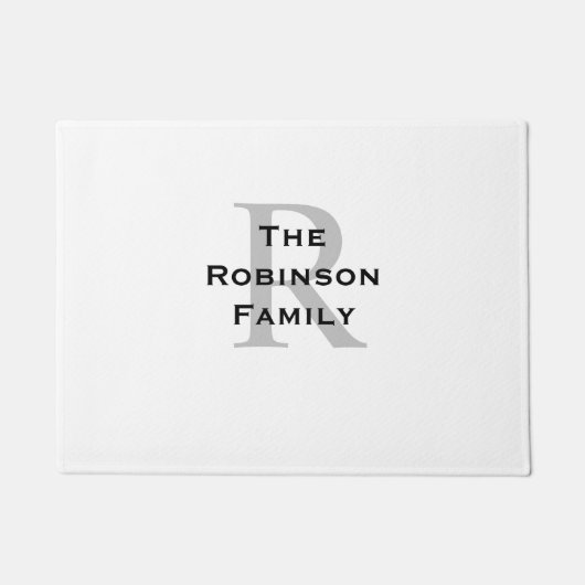 白と黒の名前のモノグラム入り ドアマット (正面)