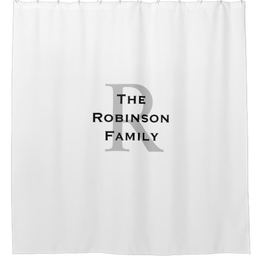 白と黒の名前のモノグラム シャワーカーテン (正面)