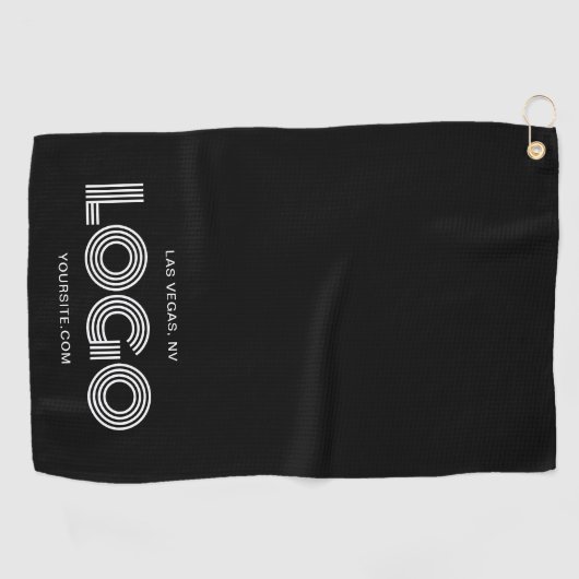 白と黒の四角モダン形ロゴプロモーション ゴルフタオル (横)