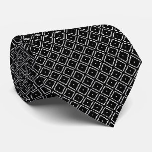 白と黒の四角形のドットパターン ネクタイ