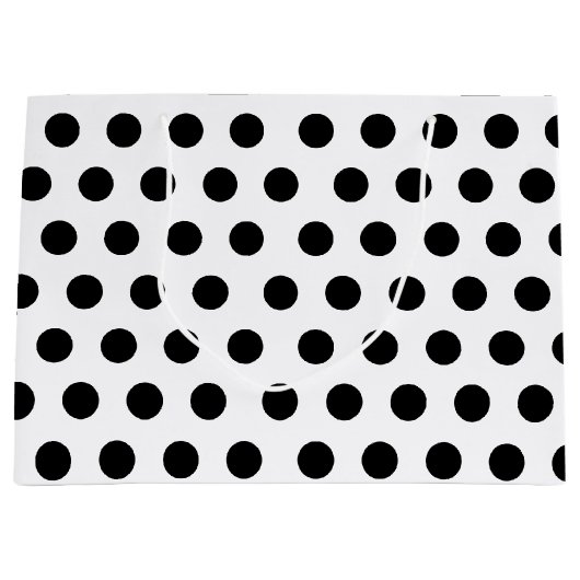 白と黒の大きい中型水玉模様パーティー ラージペーパーバッグ (正面)