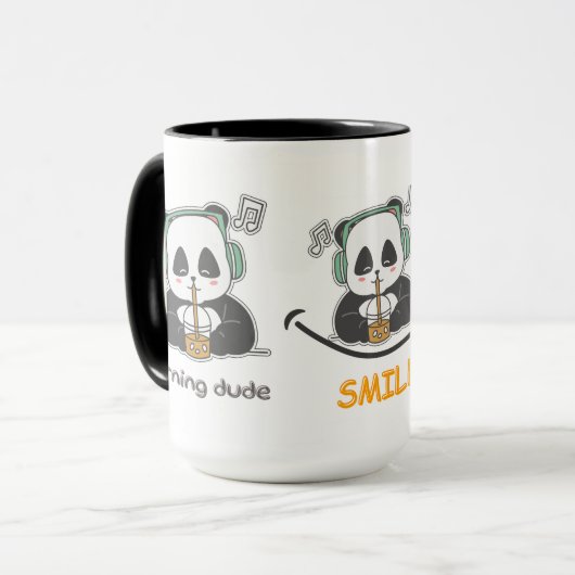 白と黒の大きな大きさのマグカップかわいいパンダ マグカップ (正面左)