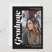 白と黒の大学院のスクリプト3写真卒業 招待状 (正面)
