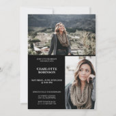 白と黒の大学院のスクリプト3写真卒業 招待状 (裏面)