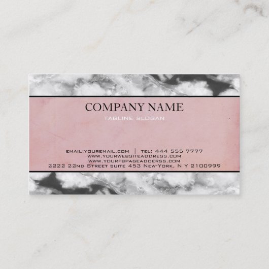 白と黒の大理石とピンクの背景 名刺 (裏面)