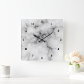 白と黒の大理石をシミュレート スクエア壁時計 (ホーム)