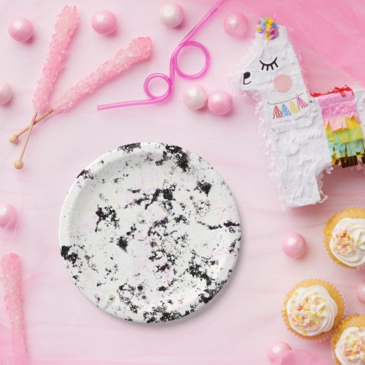 白と黒の大理石スプ絵を描ラッシュ抽象芸術 ペーパープレート (パーティー)