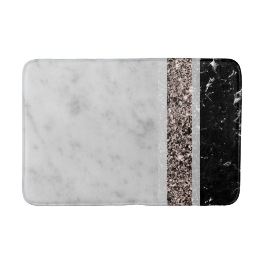 白と黒の大理石バラ金ゴールドグリッターストライプ#1 バスマット (正面)