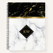 白と黒の大理石フェイクの組み合わせ ノートブック (正面)