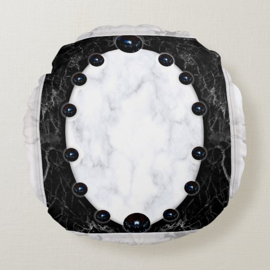白と黒の大理石球体グラフィックス ラウンドクッション (正面)