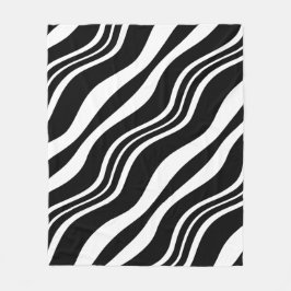 白と黒の対角線の波線パターン フリースブランケット
