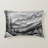 白と黒の山絵画の風景 アクセントクッション (正面)