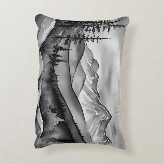 白と黒の山絵画の風景 アクセントクッション (裏面(縦))
