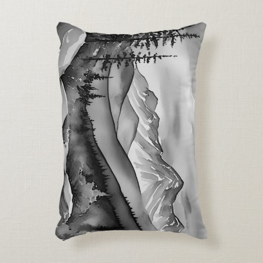 白と黒の山絵画の風景 アクセントクッション (正面(垂直))