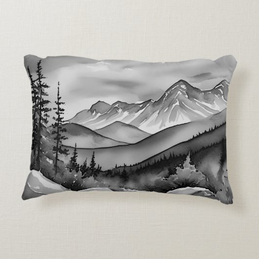 白と黒の山絵画の風景 アクセントクッション (裏面)