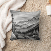 白と黒の山絵画の風景 クッション (ブランケット)