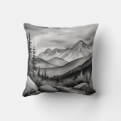 白と黒の山絵画の風景 クッション (裏面)