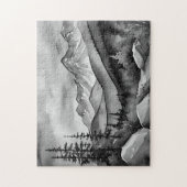 白と黒の山絵画の風景 ジグソーパズル (縦)