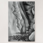 白と黒の山絵画の風景 ジグソーパズル (縦)