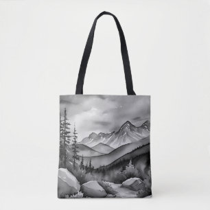 白と黒の山絵画の風景 トートバッグ
