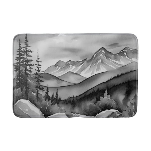 白と黒の山絵画の風景 バスマット (正面)