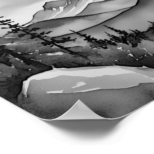 白と黒の山絵画の風景 ポスター (角)