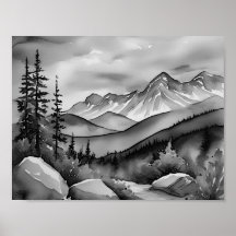白と黒の山絵画の風景