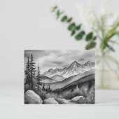 白と黒の山絵画の風景 ポストカード (スタンド正面)