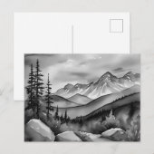 白と黒の山絵画の風景 ポストカード (正面/裏面)