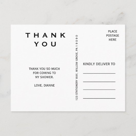 白と黒の幾何学大理石ありがとう ポストカード (裏面)