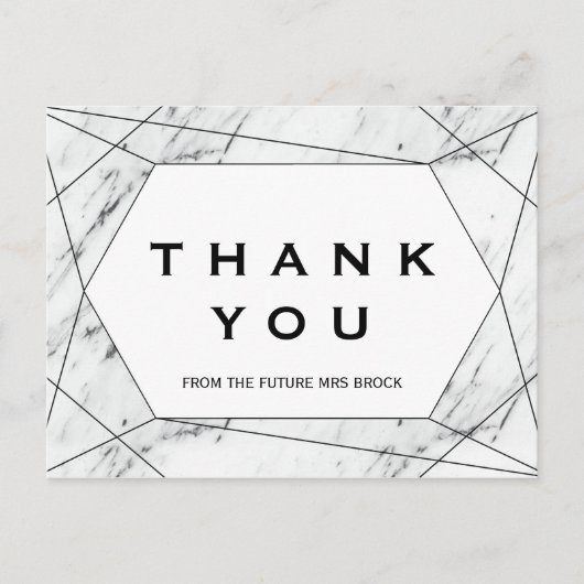 白と黒の幾何学大理石ありがとう ポストカード (正面)