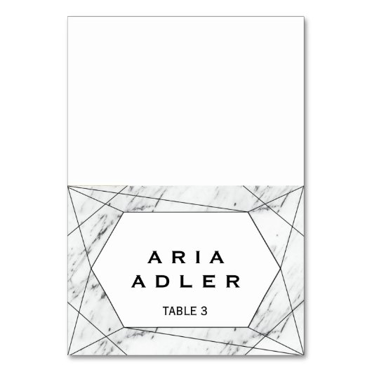 白と黒の幾何学大理石エスコート座席表 テーブルナンバー (正面)