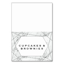 白と黒の幾何学大理石ビュッフェフードラベル