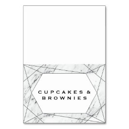 白と黒の幾何学大理石ビュッフェフードラベル テーブルナンバー