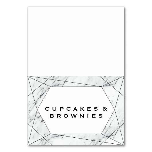 白と黒の幾何学大理石ビュッフェフードラベル テーブルナンバー (正面)