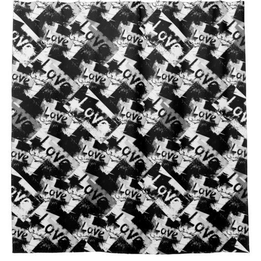 白と黒の愛の斑点パターン シャワーカーテン (正面)