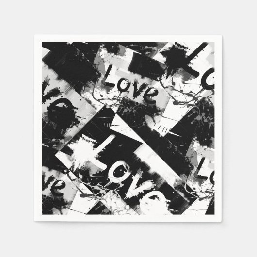 白と黒の愛の斑点パターン スタンダードカクテルナプキン (正面)