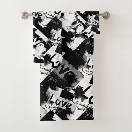 白と黒の愛の斑点パターン バスタオルセット (インサイチュ)