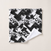 白と黒の愛の斑点パターン バスタオルセット (ウォッシュタオル)