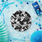 白と黒の愛の斑点パターン ペーパープレート (パーティー)