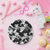 白と黒の愛の斑点パターン ペーパープレート (パーティー)