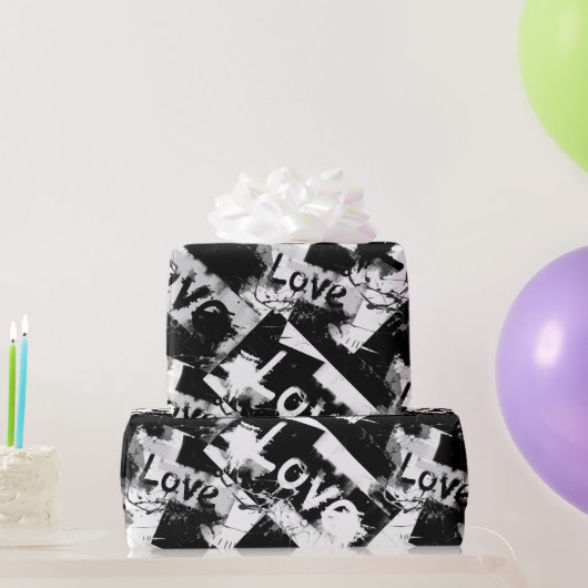 白と黒の愛の斑点パターン ラッピングペーパー (パーティーギフト)