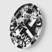 白と黒の愛の斑点パターン ラージ壁時計 (傾斜)